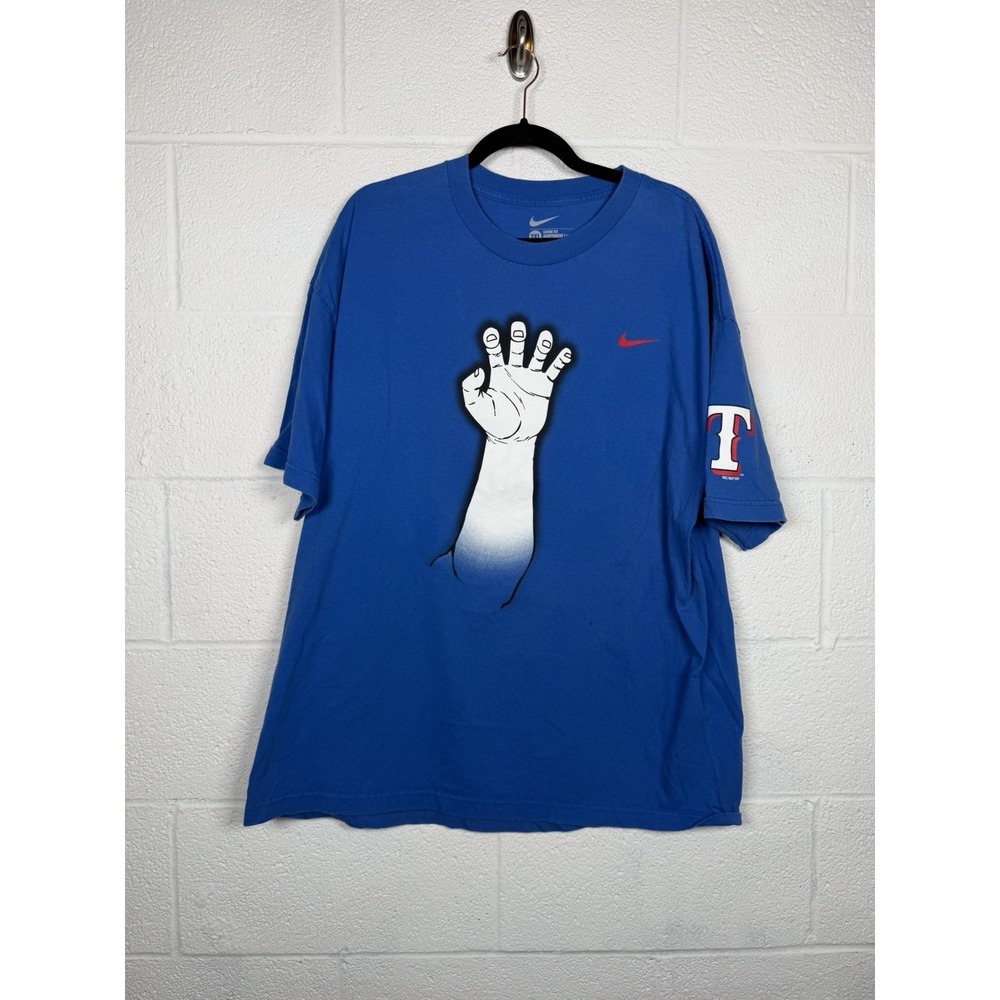 Nike Texas Rangers Deer Antler Graphic T Shirt Blue MLB Mens 2XL Y2K